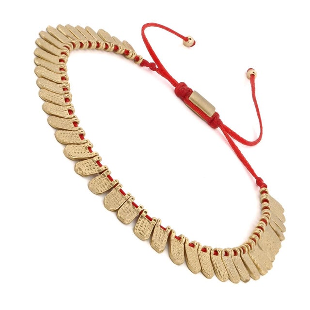 Contemporary Fish Scale Red & Gold Cord Bracelet For Sale - Image 3 of 6
