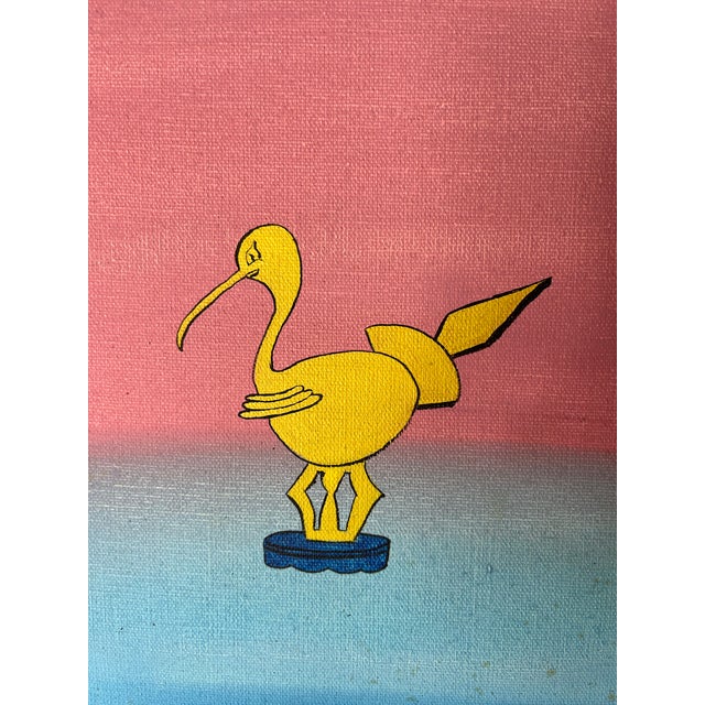 Mid Century Whimsical Painting by Segreto, Surreal Bird or Duck Gradient Ground For Sale - Image 4 of 8
