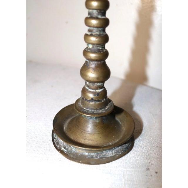 Rare Antique 18th Century 1700's Hand Turned Brass Indian Oil Lamp Stand Figural For Sale - Image 9 of 12