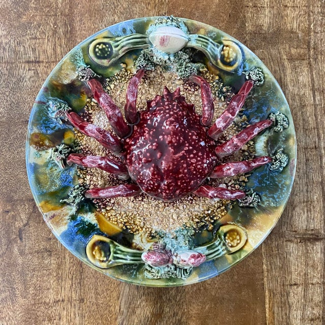 Ceramic Vintage Palissy Portugese Style 3 Dimensional Crab Plate #1 For Sale - Image 7 of 7