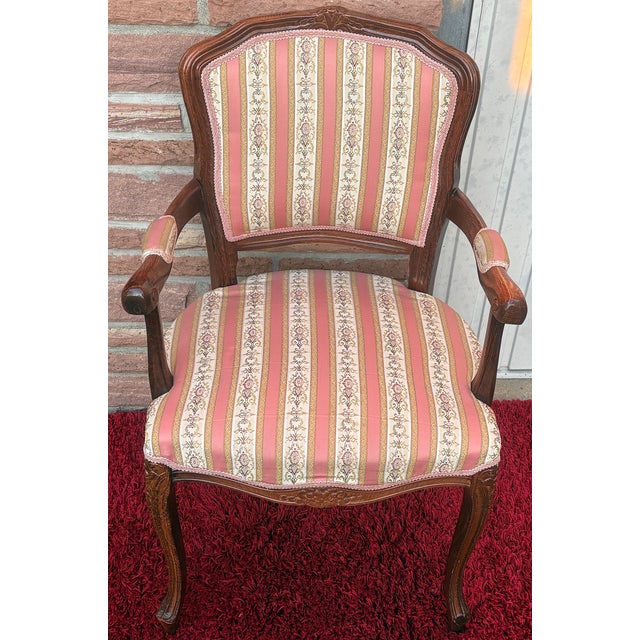 Charles X Style Wooden Armchair with Fabric Upholstery, 1960s For Sale - Image 4 of 6