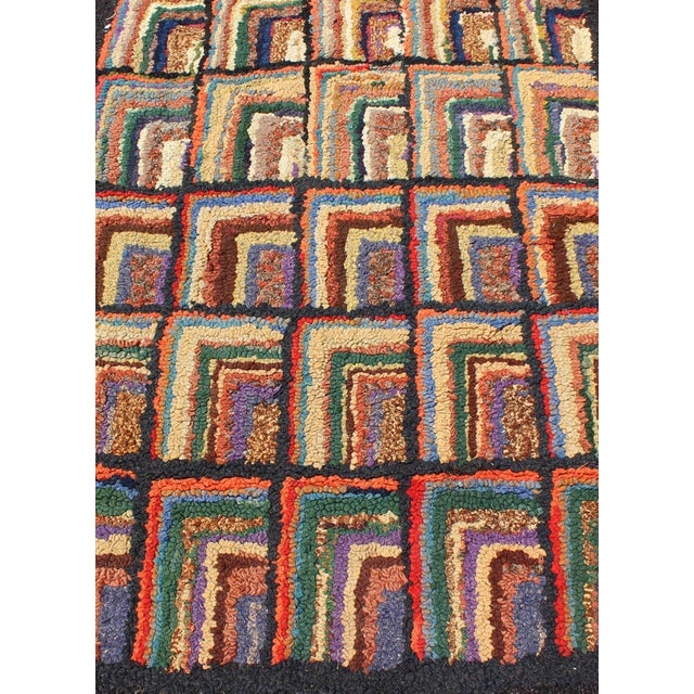 Antique American Hooked Rug With Geometric Designs For Sale In Atlanta - Image 6 of 8