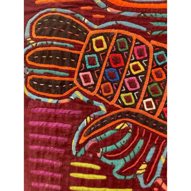 1970s Vintage Embroidery Maroon Fabric Remnant For Sale - Image 5 of 9