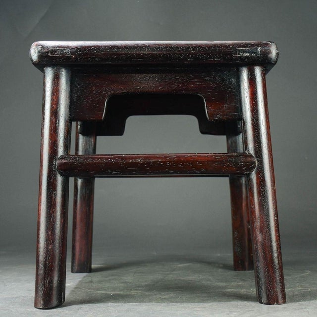 Vintage Chinese Zitan Rosewood Mother-of-Pearl Inlaid "Magpie on Plum" Stool For Sale In Los Angeles - Image 6 of 7