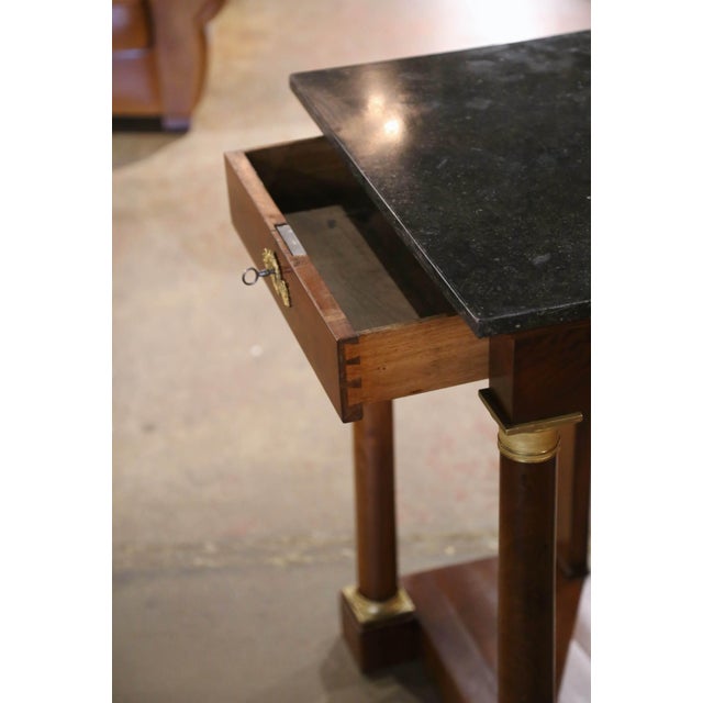 19th Century French Empire Marble Top Mahogany Console Table With Drawer For Sale - Image 12 of 12