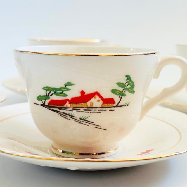 Ceramic Scandinavian Farmhouse Teacups and Saucers by Figgjo, Norway - Set of 4 For Sale - Image 7 of 12