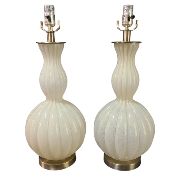 Mid-Century Modern Style Attributed Murano Art Glass Pair of Table Lamps For Sale - Image 9 of 9