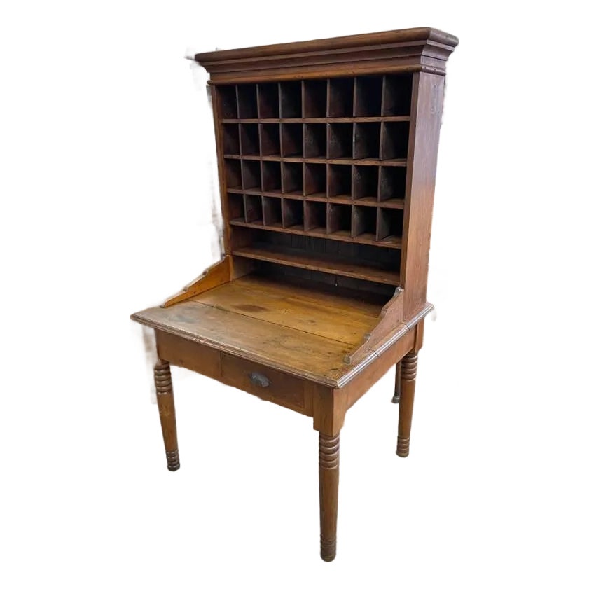 Antique Primative Wooden Postal Mail Sorting Desk Cabinet, 32 Cubbies ...