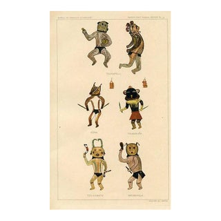 Early 1900s, Hopi Indian Kachina Print, Chipmunks, Original Antique Native American Lithograph For Sale