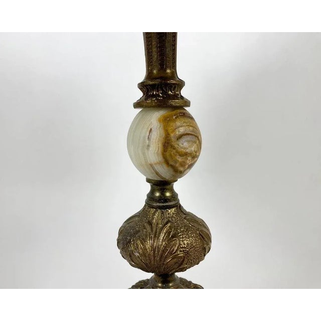 Bronze and Marble Table Lamp with Beige Shade and Fringe, France, 1960s For Sale - Image 6 of 8