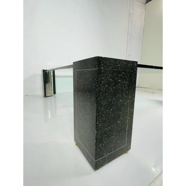 Terrazzo, Stainless Steel & Glass Coffee Table After Karl Springer, Usa 1970's For Sale - Image 12 of 13