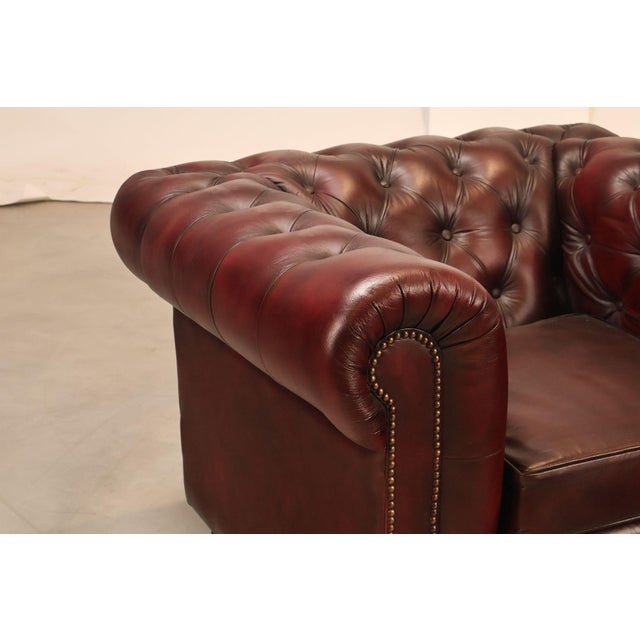 Chesterfield Style Pair of Oxford Red Leather Club Chairs For Sale In Philadelphia - Image 6 of 18