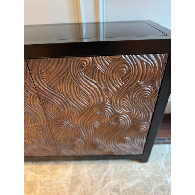 Robert Kuo "Dragon Swirl" Bar Cabinet - Hand Repoussé Copper & Black Lacquer, Attributed For Sale - Image 11 of 17