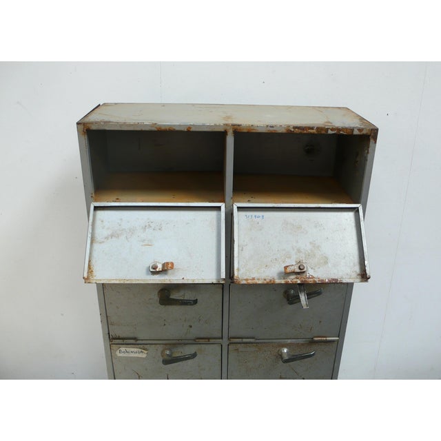 Metal Vintage Industrial Metal Cabinet with 10 Fold-Down Doors on Casters, 1950s For Sale - Image 7 of 10