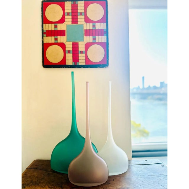 Alfredo Barbinii Set of 3 Fluted Opaque Murano Glass Vases