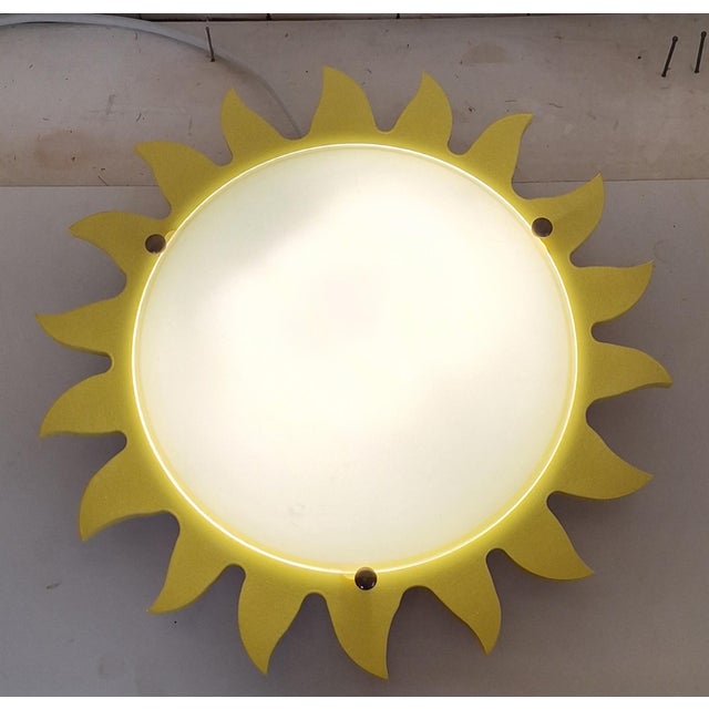 2000 - 2009 Vintage Ceiling Lamp with Matte White Glass Shade on Metal Mount with a Yellow Sunburst Frame by Zikoli, 2000s For Sale - Image 5 of 8