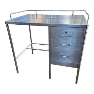 1950s Vintage Industrial Stainless Steel Medical Office Desk For Sale