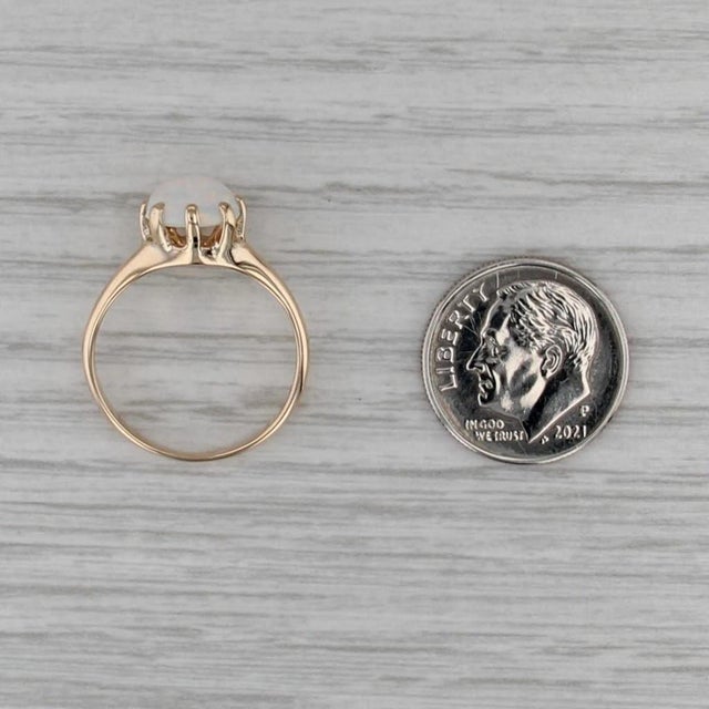 Vintage Woods Round Opal Cabochon Solitaire Ring 14k Yellow Gold Size 6.25 For Sale - Image 4 of 8