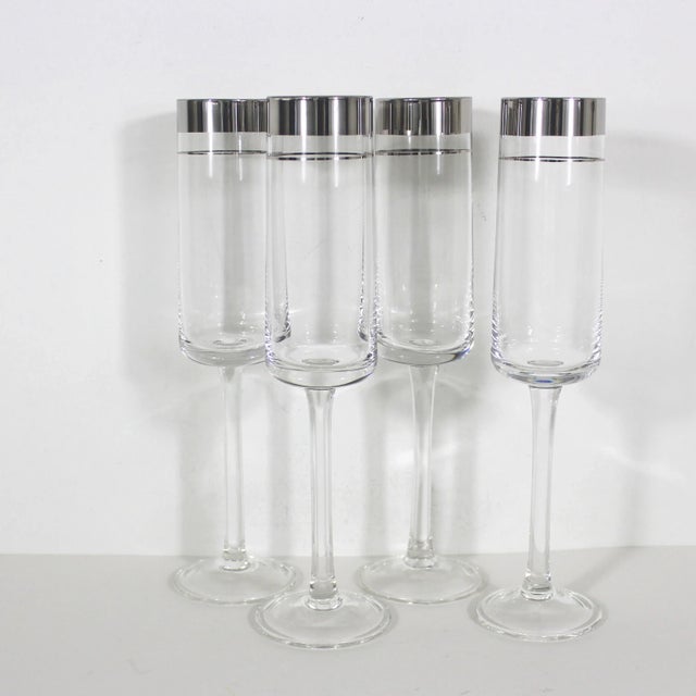 Mid-Century Modern Silver Rim Champagne Flutes Glasses- Set of 4 For Sale - Image 12 of 12