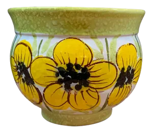 Vintage Mid-Century Italian Ceramic Yellow Flowers Planter / Cachepot