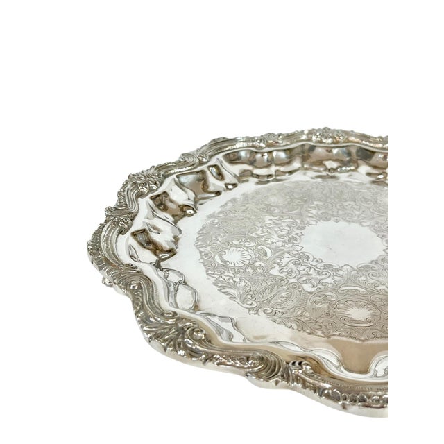 Silver Vintage Footed Silver Salver Cocktail Tray Shell Detailing For Sale - Image 8 of 12