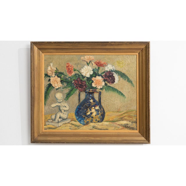 1940s France Pink Canvas Painting For Sale - Image 9 of 15