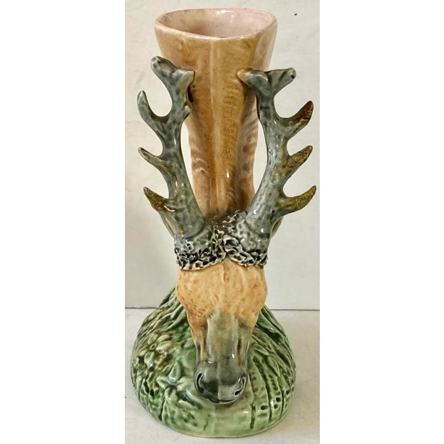 Farmhouse Majolica Stag Vessel Vase For Sale - Image 3 of 7