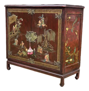 Antique Asian Oxblood Red Cabinet With Green Interior