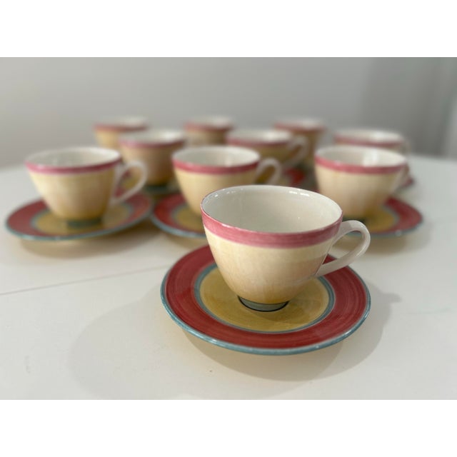 1980s Post Modern "Mallorca" Jade Raspberry Cups & Saucers by Ann Mallory Set- 10 Pieces For Sale - Image 9 of 11