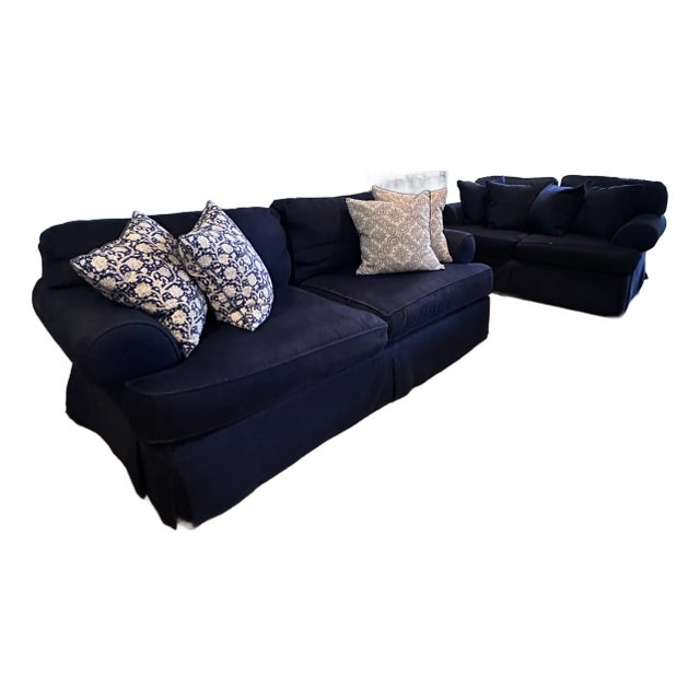Pair of Navy Henredon Sofas For Sale