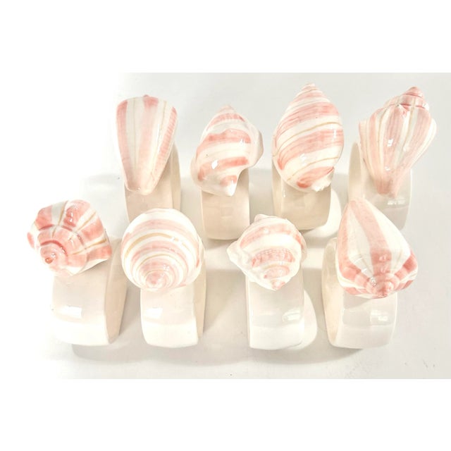 1980s Ceramic Pink Stripe Seashell Napkin Rings - A Set of 8 For Sale - Image 12 of 12