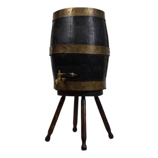 Early 20th Century English Brass-Bound Oak Barrel on Stand For Sale