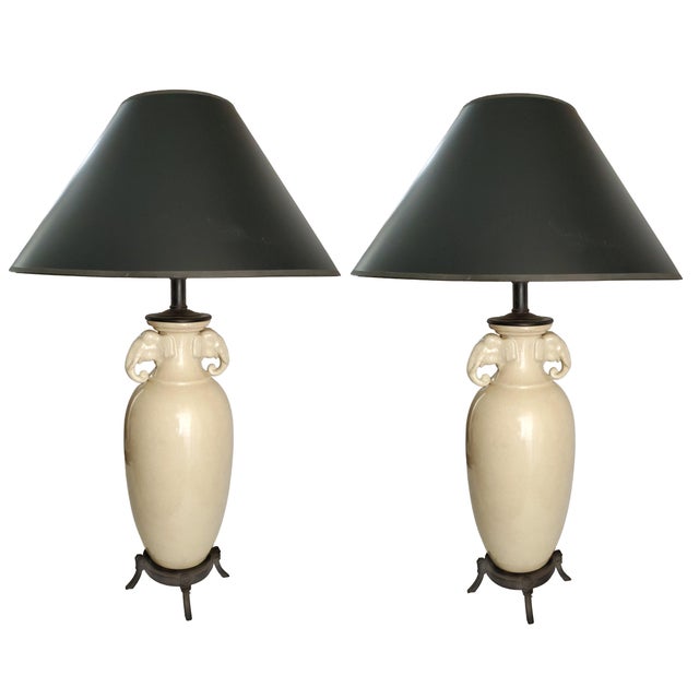 Late 20th Century Lamp Pair Maitland Smith Elephants Signed For Sale - Image 5 of 13