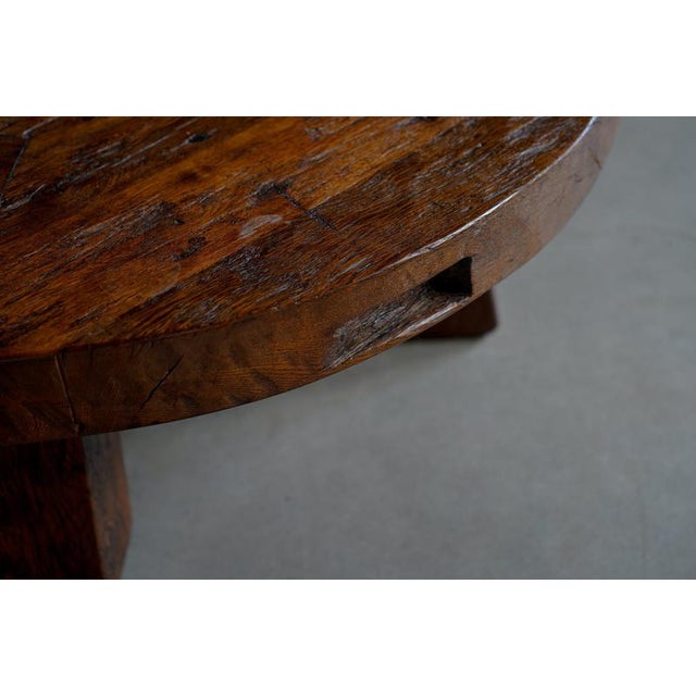 Brown Rustic Round Oak Coffee Table, Netherlands, 1960s For Sale - Image 8 of 9