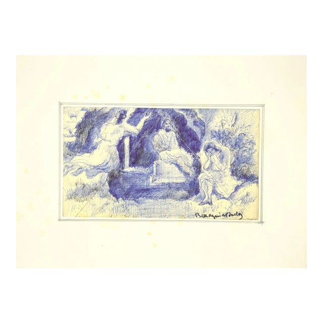 Mogniat-Duclos Bertrand, Figures in the Landscape, Pen, Mid 20th Century For Sale