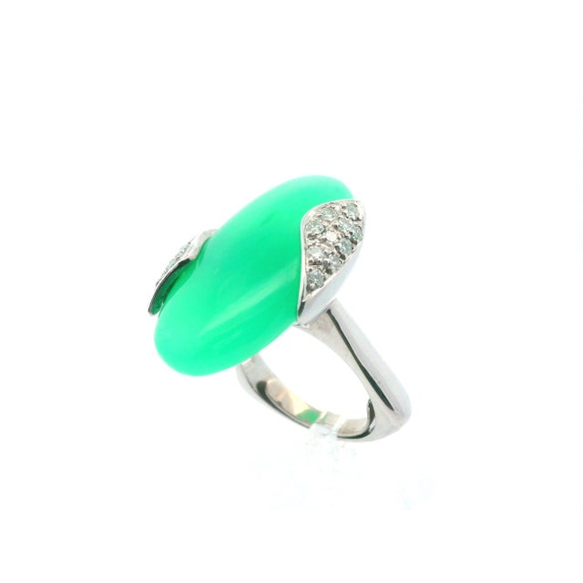 1950s 18k White Gold German Chrysoprase & Diamond Ring Size 7.75 For Sale In Lexington, KY - Image 6 of 10