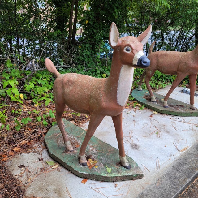 Vintage Concrete Standing Doe and Buck Deer Statues a Pair Chairish
