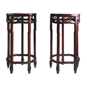 Chinese Porcelain Planters with Rosewood Pedestals, 1900s, Set of 2