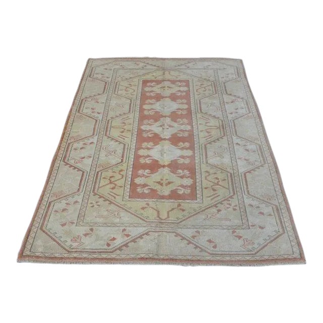 1960s Beige and Orange Vintage Rug For Sale