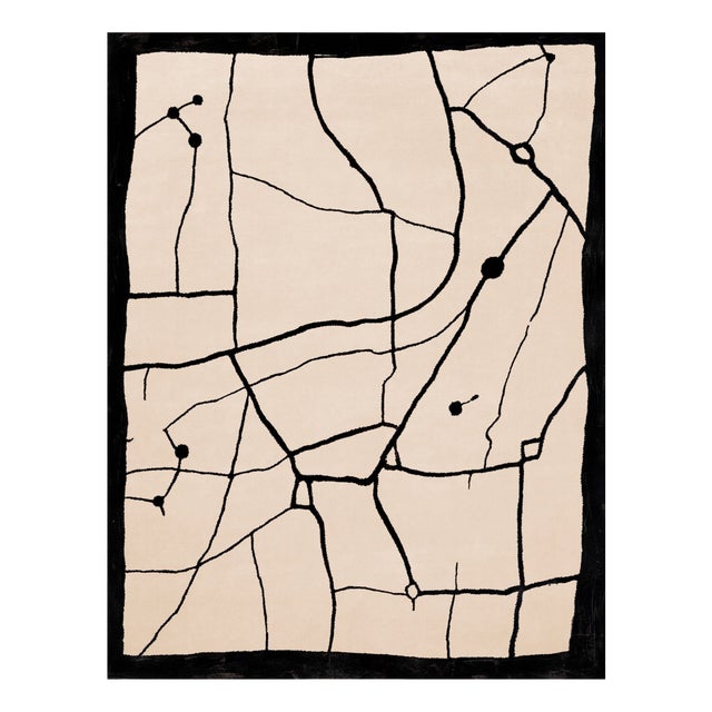 Modern Black and White Rectangular Astro Rug by Tapis Studio for Hommés Studio For Sale