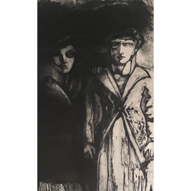 Figurative 1950s Paris Les Juene Filles/the Young Women, French Black & White Lithograph by Robert Bertrand, Framed. For Sale - Image 3 of 10