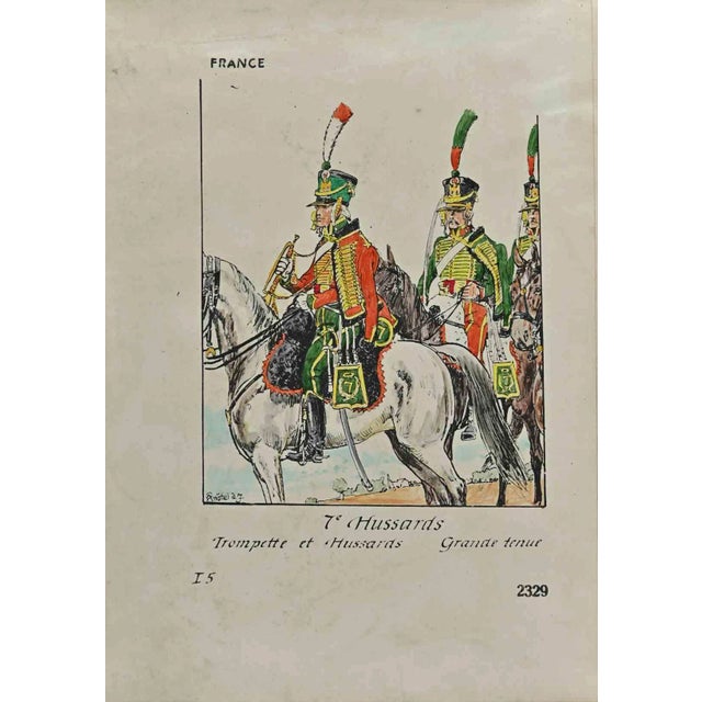Herbert Knotel, 7e Hussards, Drawing, 1940s For Sale