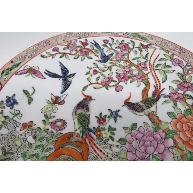 Mid-Century Modern Famille Rose Macau Hand Painted Porcelain Plate Raised Exotic Bird Pattern 5058b For Sale - Image 3 of 14