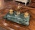 Decorate a desk, library, or study with this elegant antique bronze and marble inkwell set. Crafted in France circa 1880,...