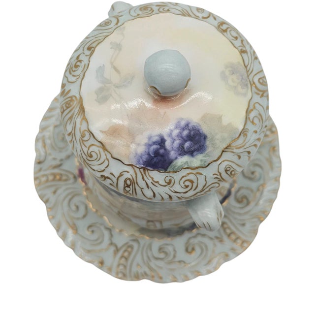 Antique T&v Limoges Hand Painted Blackberry Condensed Milk Jar With Saucer For Sale In San Francisco - Image 6 of 11