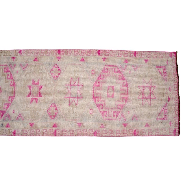 Tan 1970s Hand-Knotted Tribal Turkish Hallway Rug Pink - 2′10″ × 12′1″ For Sale - Image 8 of 10