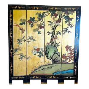 Vintage Chinese Hand Carved and Painted Room Divider/Screen - 4 Panels