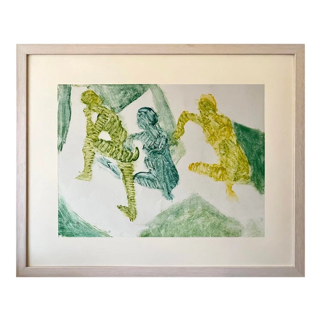 Vintage Mid Century Modern Figurative Abstract Mono Type Oil Painting For Sale