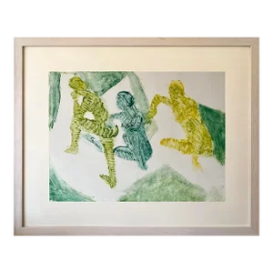 Vintage Mid Century Modern Figurative Abstract Mono Type Oil Painting