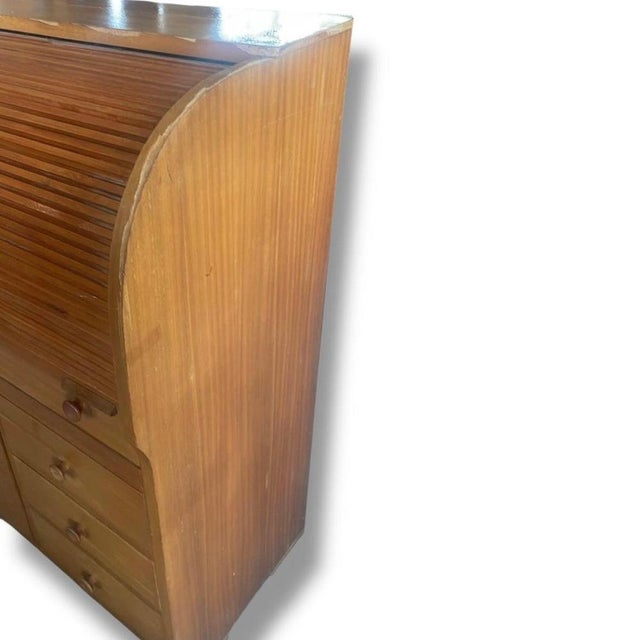 Vintage Oak Tambour Roll Top Secretaire For Sale - Image 5 of 9